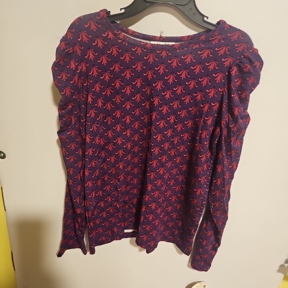 NWT Girls S(6/6X) Colorful Planet Cinched  Long Sleeves Rayon Blouse Purple